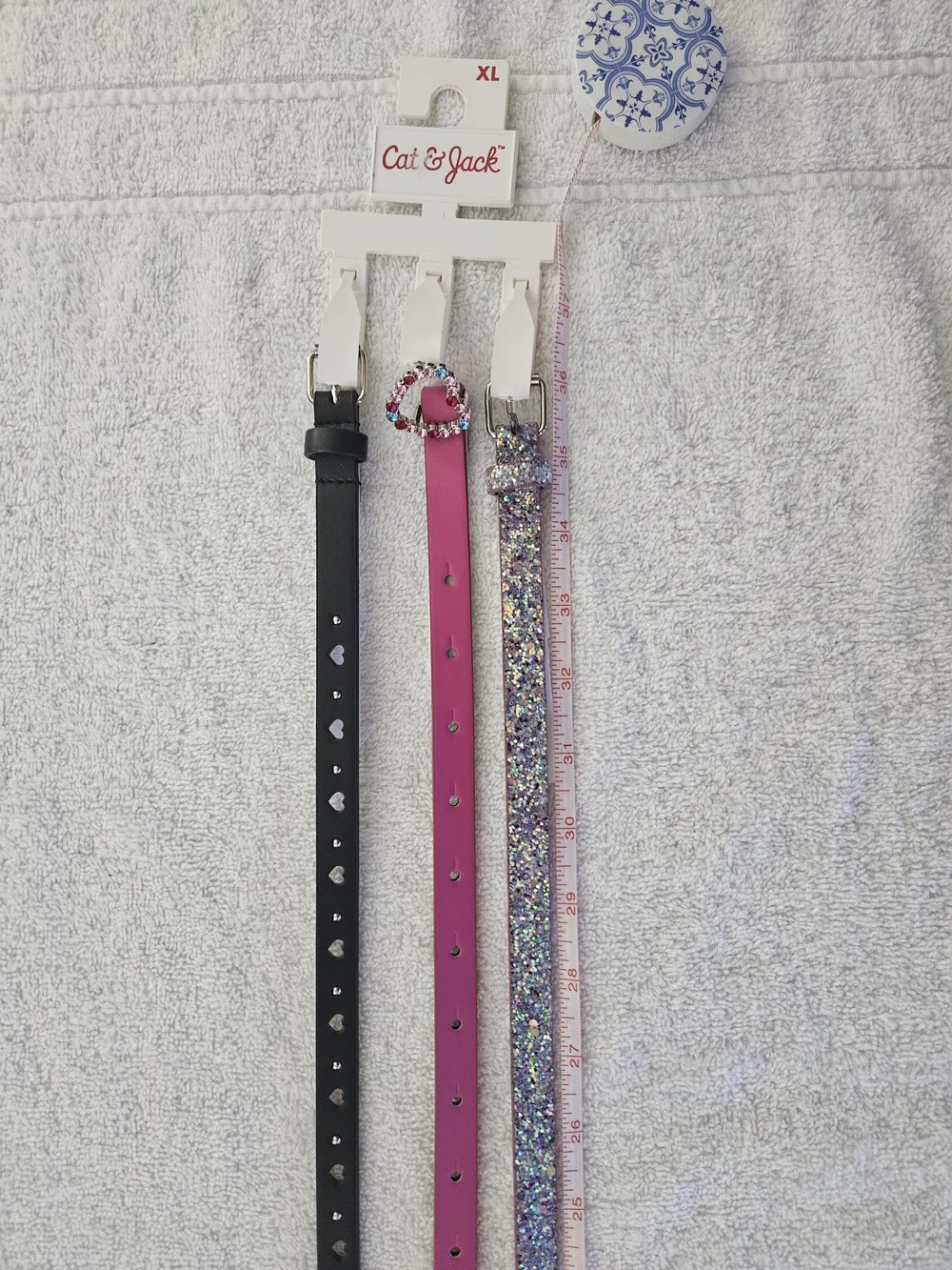 Cat & Jack Girls XL 3 Pack Hearts Glitter Skinny Adjustable Fashion Belts NWT